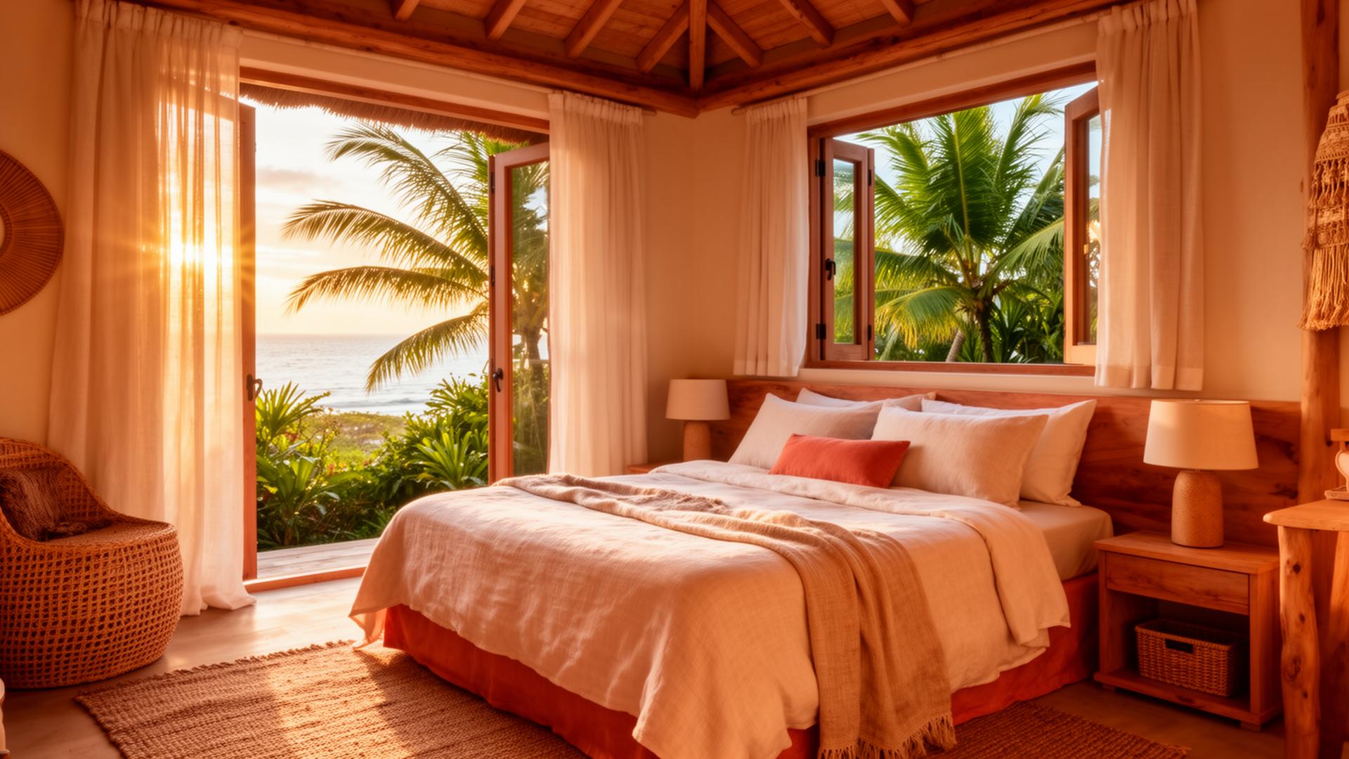 Warm, ocean-view eco-luxury suite at Ananda Lodge